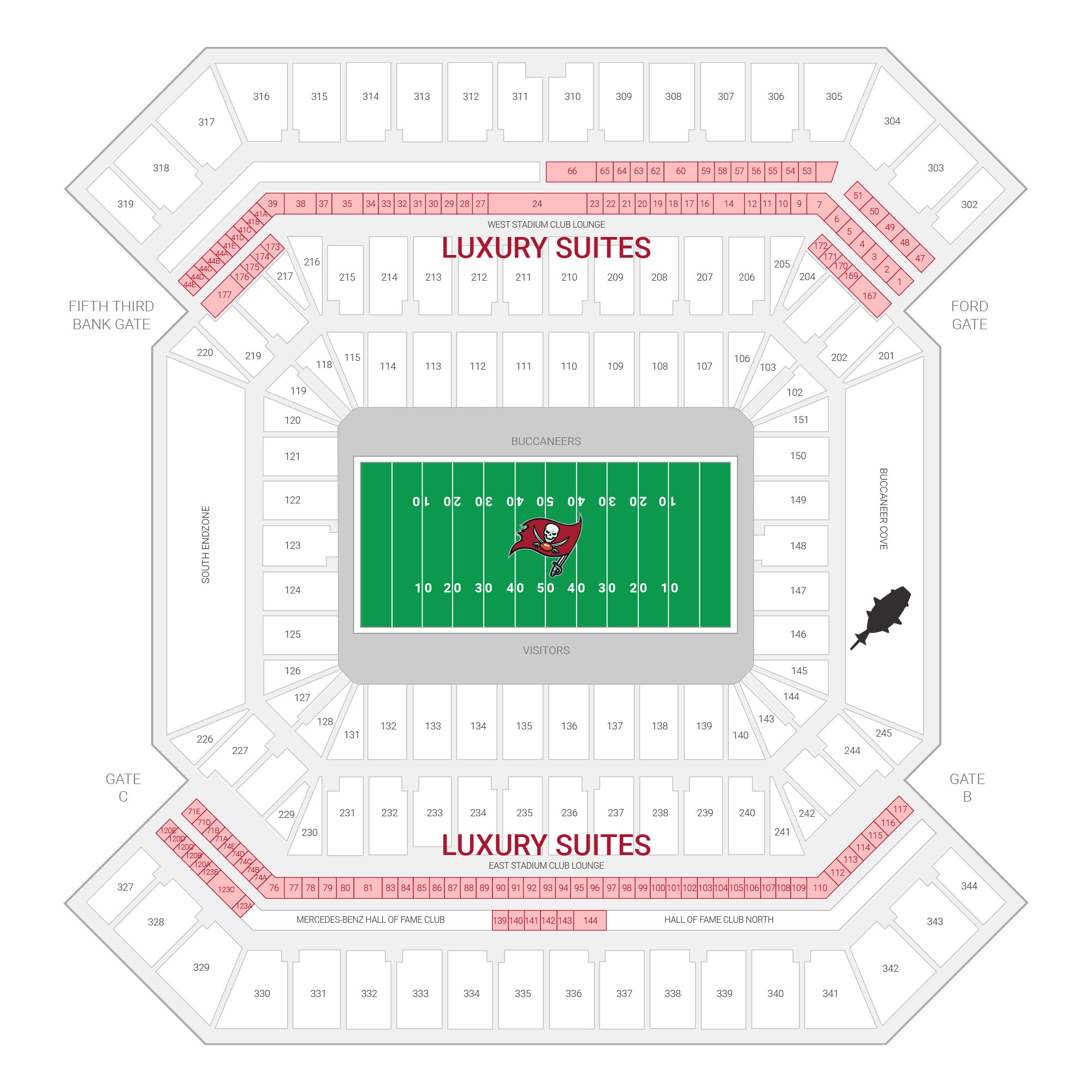 Raymond James Stadium / Tampa Bay Buccaneers Suite Map and Seating Chart